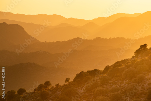 orange mountain lines at sunset or sunrise 