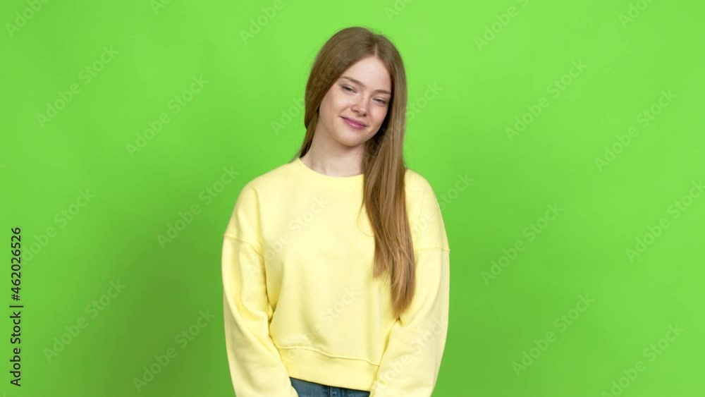 Teenager girl with happy face over isolated background. Green screen chroma key Teenager girl with happy face over isolated background. Green screen chroma key