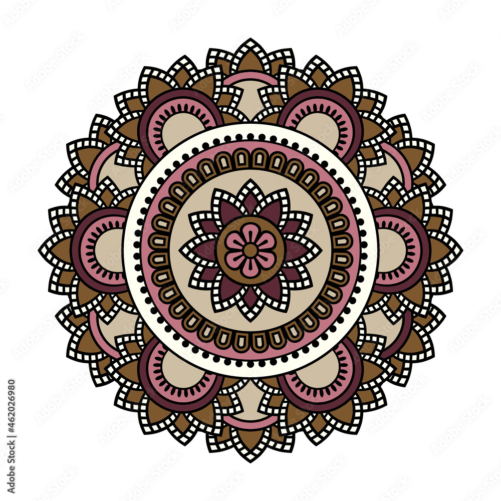 Vector mandala isolated on white background. Card with ornament in brown and beige colors. Oriental pattern, vintage decorative element for design Vector mandala isolated on white background. Card with ornament in brown and beige colors. Oriental pattern, vintage decorative element for design