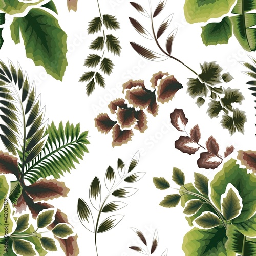 vintage colorful tropical plants seamless pattern. Beautiful seamless background with tropical plants. Abstract decorative seamless pattern with watercolor tropical leaves