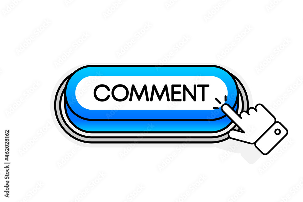 Blue 3D button with the inscription Comment, isolated on a white background. Mouse cursor. Linear design. Vector illustration. Blue 3D button with the inscription Comment, isolated on a white background. Mouse cursor. Linear design. Vector illustration.