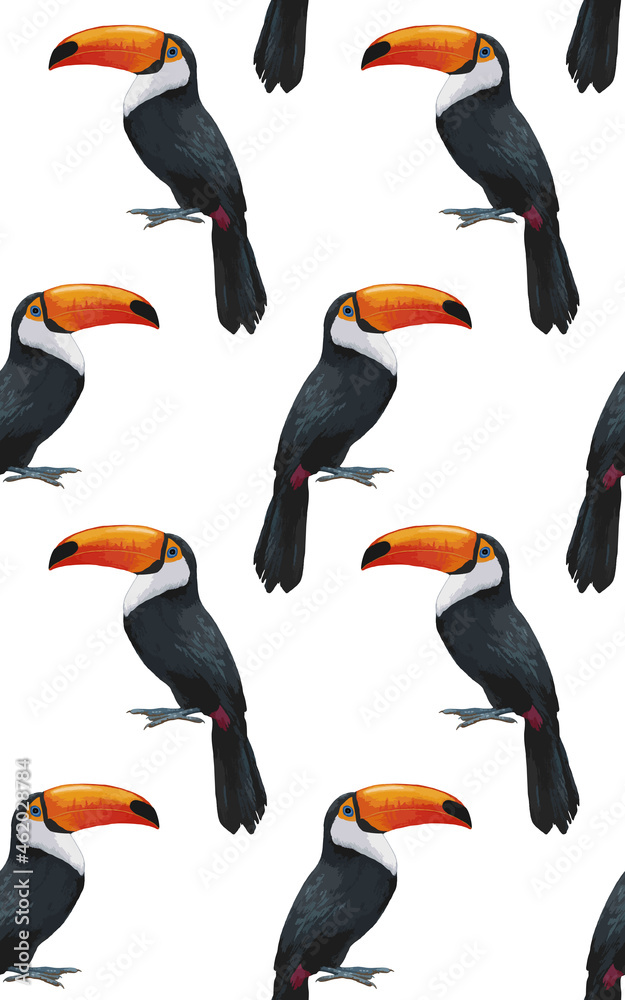 Obraz premium Seamless Pattern with hand-drawn Toucan , digitally colored