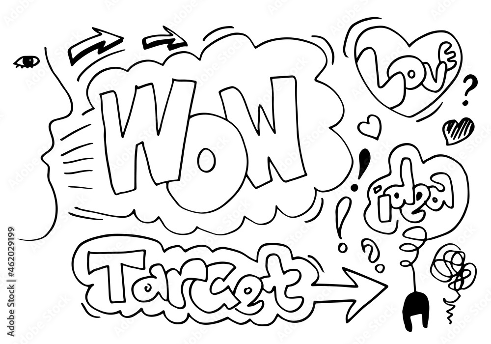 Open mouth and WOW Message in hand graffiti art style, background, poster. doodle design elements, vector illustration. Open mouth and WOW Message in hand graffiti art style, background, poster. doodle design elements, vector illustration.