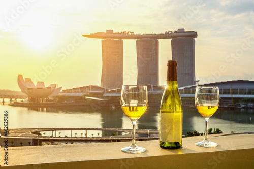 Photography Drink wine on the balcony. romantic dinner.