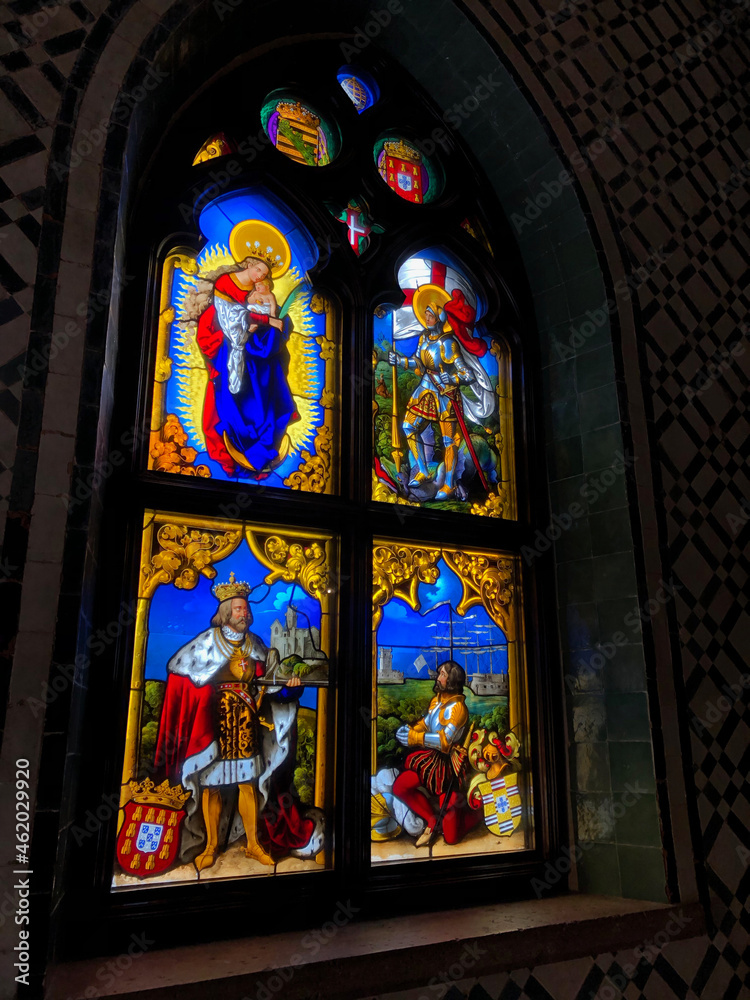 Stained glass windows inside the palace