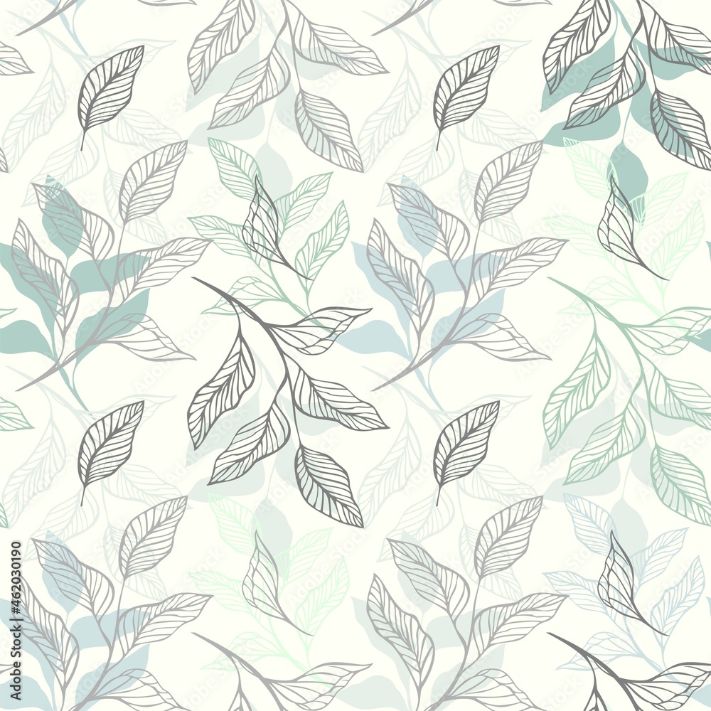 Fototapeta premium Wallpaper, pattern, seamless background with leaves. Floral wallpaper for design
