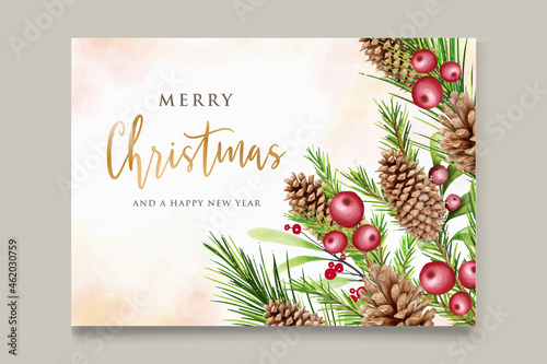 Watercolor elegant christmas wreath with red flower and decorations