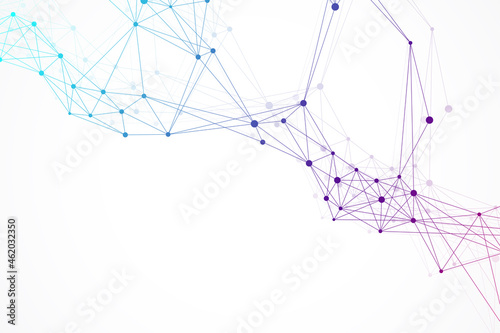 Geometric graphic background molecule and communication. Big data complex with compounds. Lines plexus, minimal array. Digital data visualization. Scientific cybernetic illustration.