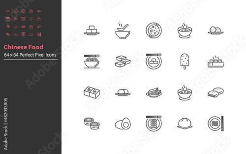 set of chinese food thin line icons, asian food