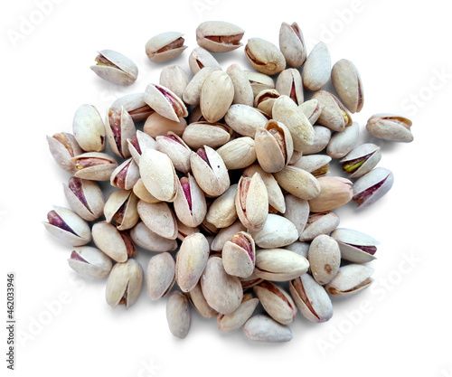 Salted Pistachio Nuts on White Background