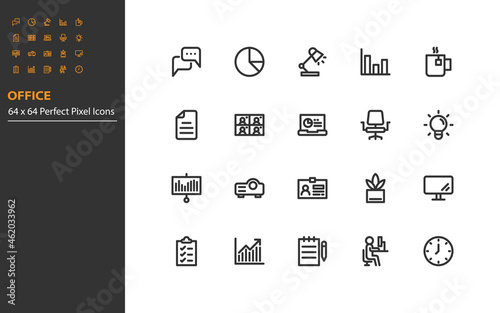 set of office line icons, company, workplace, business