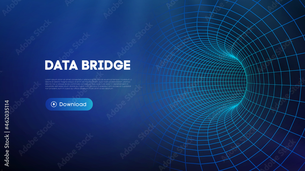 Data bridge vector illustration. Traffic big data and data visualization. Communication network digital technology background. - obrazy, fototapety, plakaty 