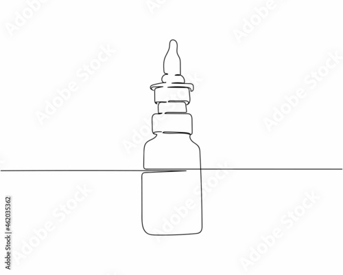 Continuous one line drawing of nasal spray in silhouette on a white background. Linear stylized.
