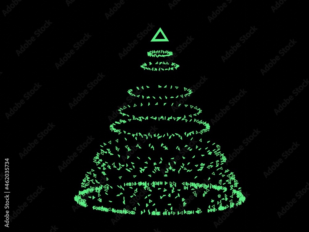 クリスマスツリーのような木の形の幻想的な光の3dイラスト 黒背景 クリスマスツリーのような木の形の幻想的な光の3dイラスト 黒背景