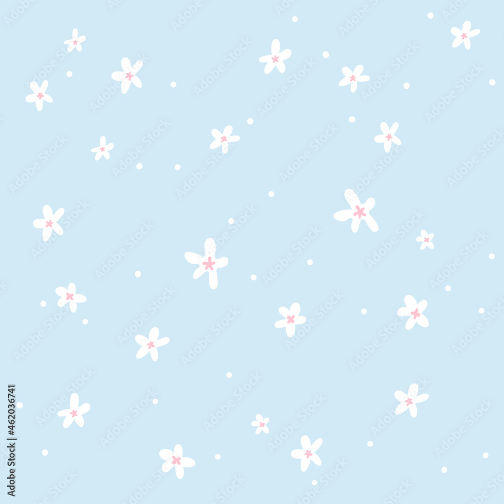 Vector seamless pattern with simple white flowers. Vector fabric design. Vector seamless pattern with simple white flowers. Vector fabric design.