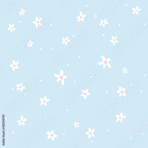 Vector seamless pattern with simple white flowers. Vector fabric design.
