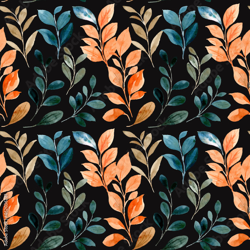 Seamless pattern of autumn leaves watercolor on black background