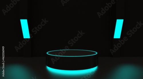 futuristic podium display for product presentation, 3d rendering