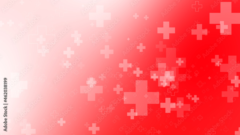 Abstract medical health red white cross pattern background.