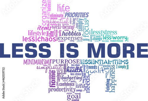 Less is More vector illustration word cloud isolated on white background.