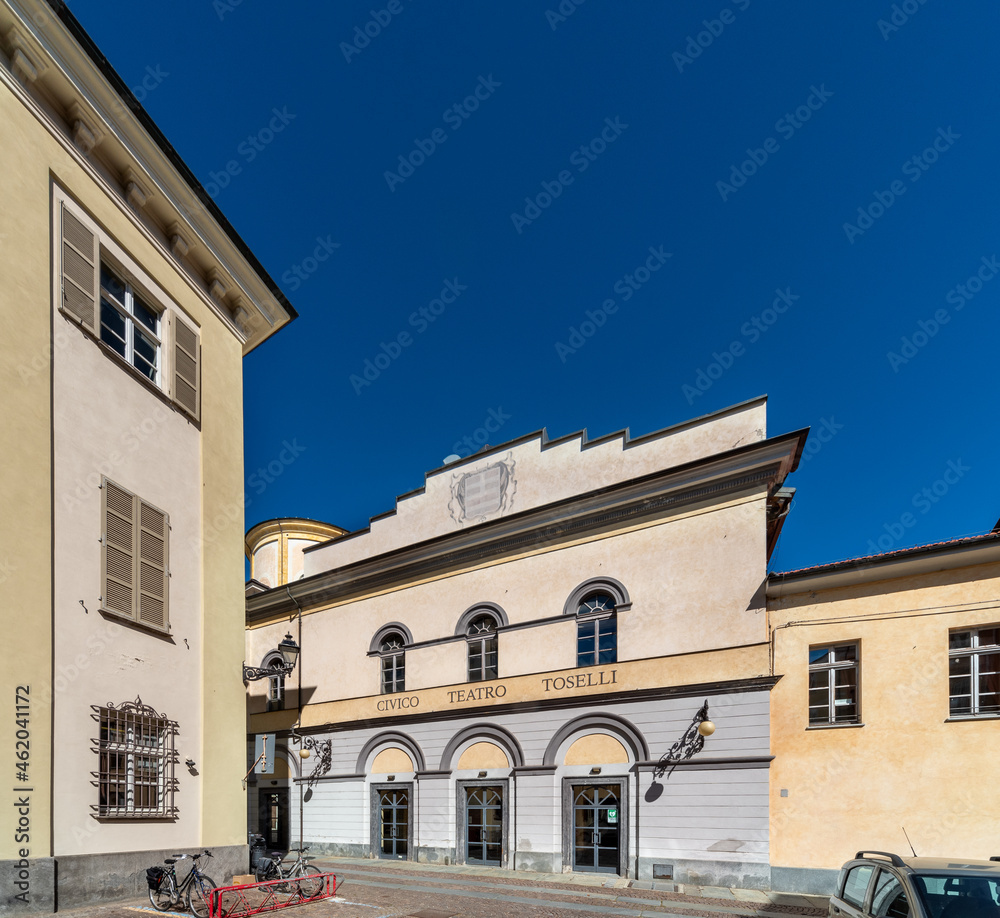 Obraz premium Cuneo, Piedmont, Italy - October 6, 2021: facade of the Toselli Theater in via Teatro Toselli