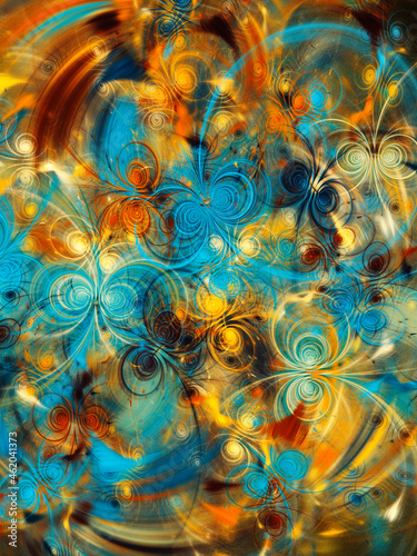 blue and yellow abstract fractal background 3d rendering illustration © panzer25