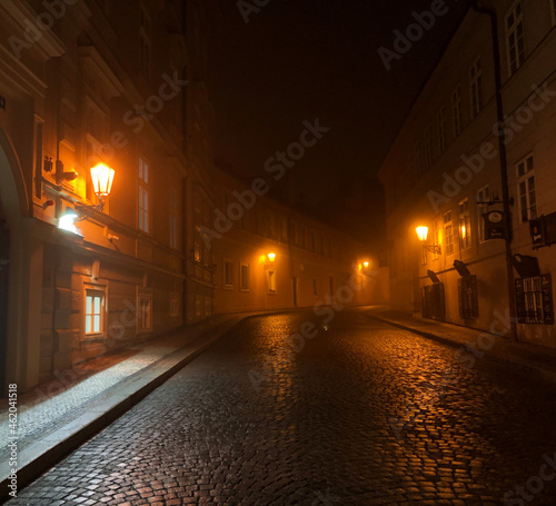 The foggy medieval streets of old Europe