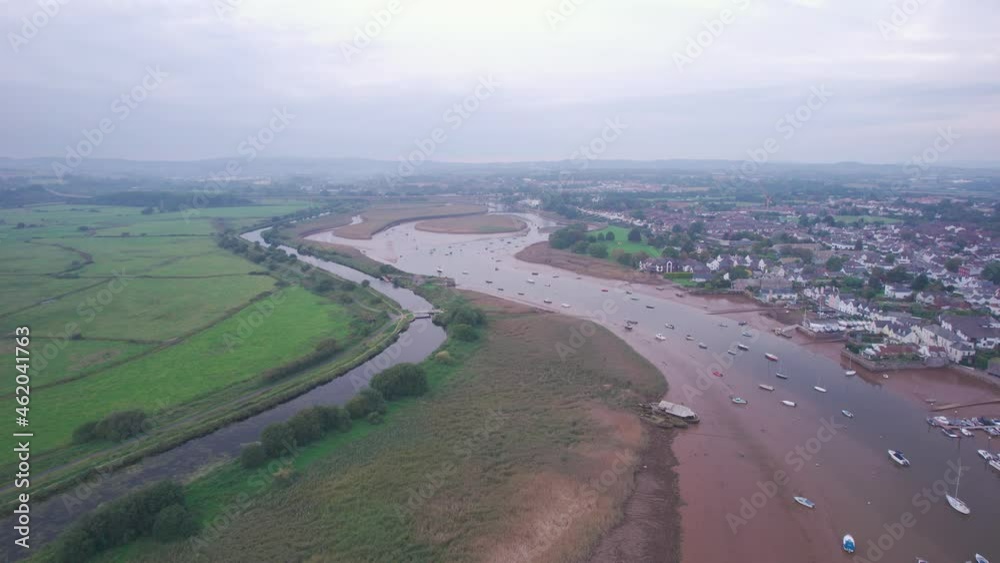 Panorama of River Exe in Topsham and Exeter from a drone, Devon, England, Europe Panorama of River Exe in Topsham and Exeter from a drone, Devon, England, Europe
