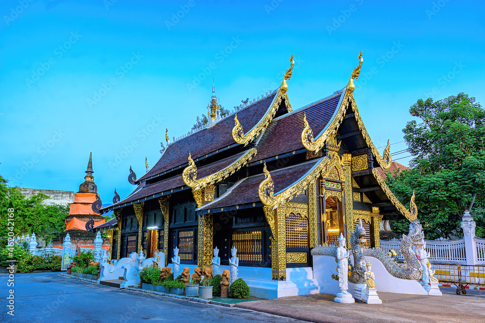 Sanctuary of Inthakhin Sadue Muang Temple in city center of Chiang Mai, Thailand.