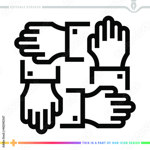 Editable line icon of teamwork skills as a customizable black stroke eps vector graphic.