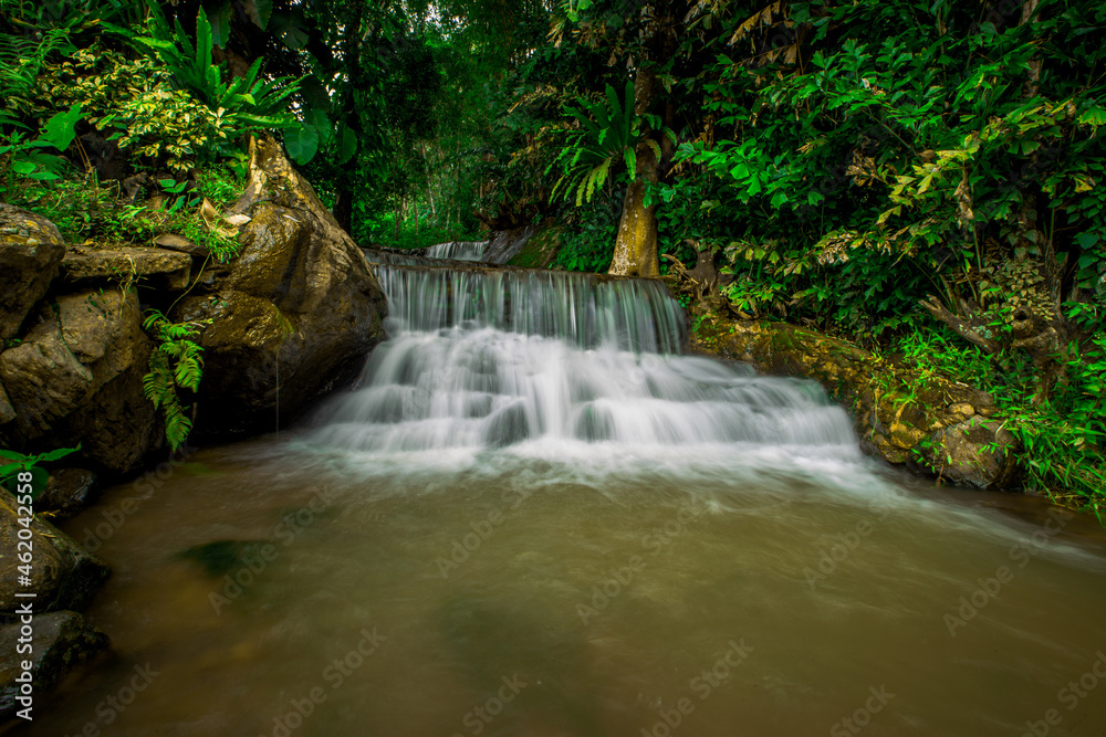 The natural background of waterfalls that blur the flow of water, with various tree species surrounded and boulders of various sizes, the beauty of the ecosystem and the jungles of forests. The natural background of waterfalls that blur the flow of water, with various tree species surrounded and boulders of various sizes, the beauty of the ecosystem and the jungles of forests.