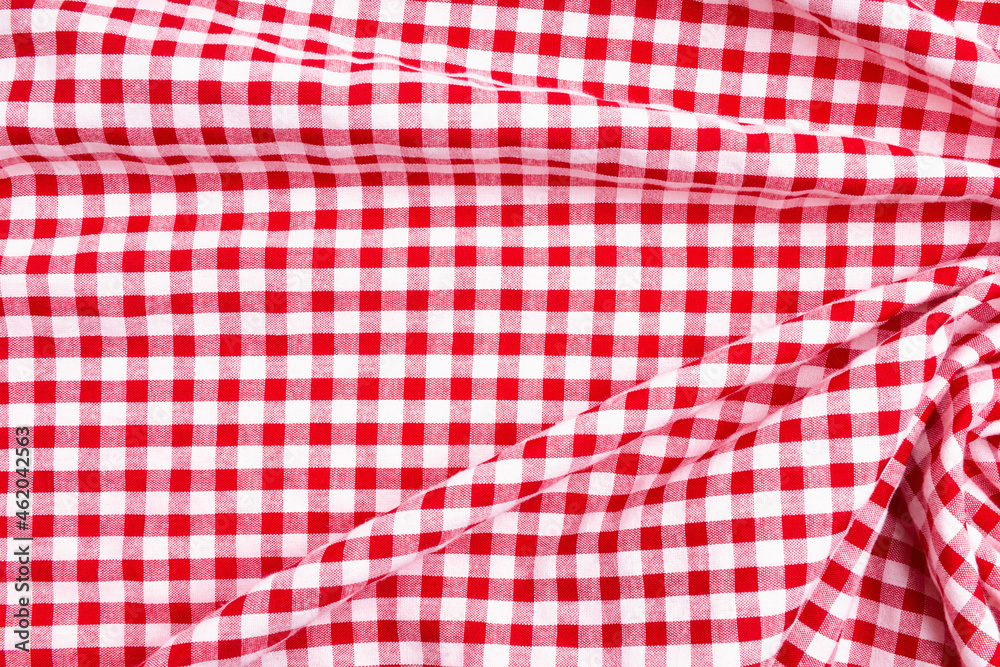 Fabric textile crumpled background. Tablecloth picnic Red, white texture checkers. Fabric textile crumpled background. Tablecloth picnic Red, white texture checkers.
