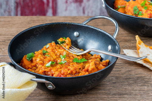 Red lentil dhal curry photo