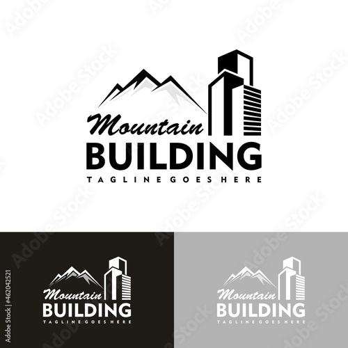 Montana Real Estate Vector Logo Template. Logos for mountain resorts or real estate agents specializing in cottage settlements. Realty construction architectural symbol.