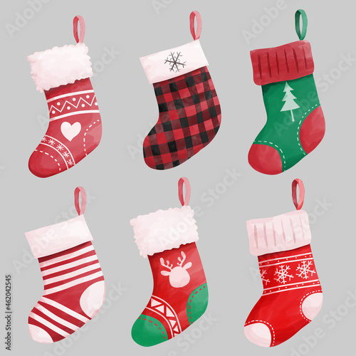 Collection of watercolor christmas stockings