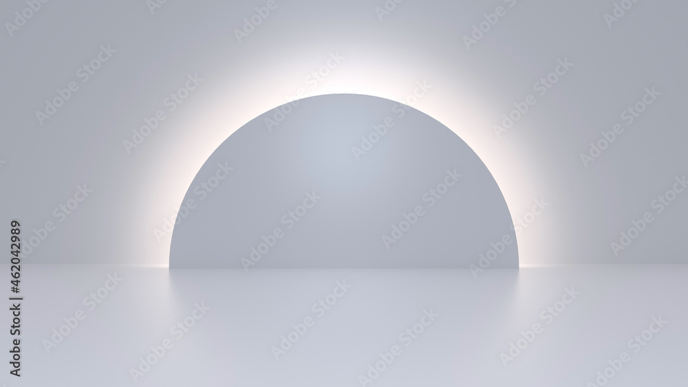 Abstract White Circle With Neon Light Background - 3D Illustration 