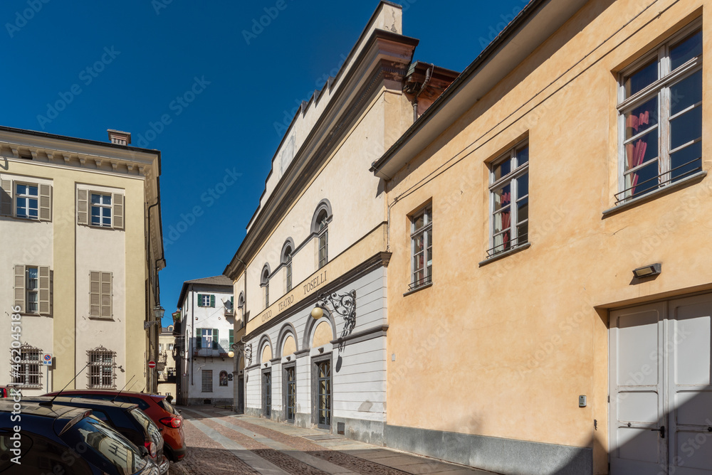 Cuneo, Piedmont, Italy - October 6, 2021: facade of the Toselli Theater in via Teatro Toselli