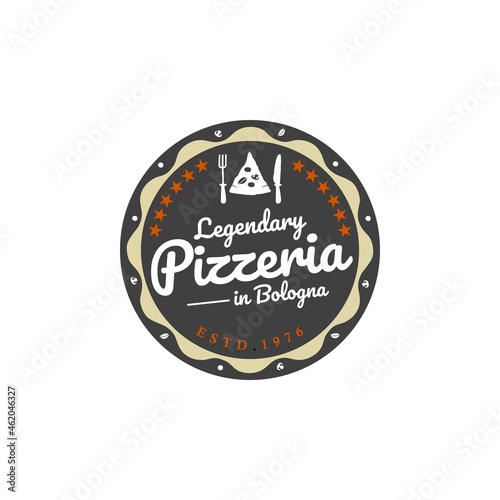 Vintage Retro Pizza Pizzeria Restaurant Label Emblem Badge logo design