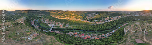 Aerial drone panorama view over Veliko Tarnovo in Bulgaria. photo