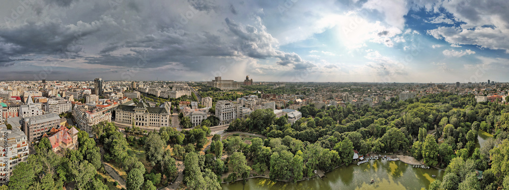 Bucharest downtown cityscape panorama, capital of Romania.