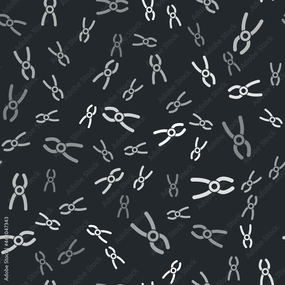 Grey Dental pliers icon isolated seamless pattern on black background. Dental equipment. Vector Grey Dental pliers icon isolated seamless pattern on black background. Dental equipment. Vector