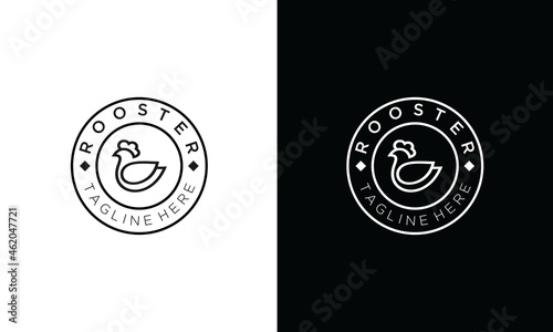 Chicke logo. Round linear emblem of chicken on white and black background