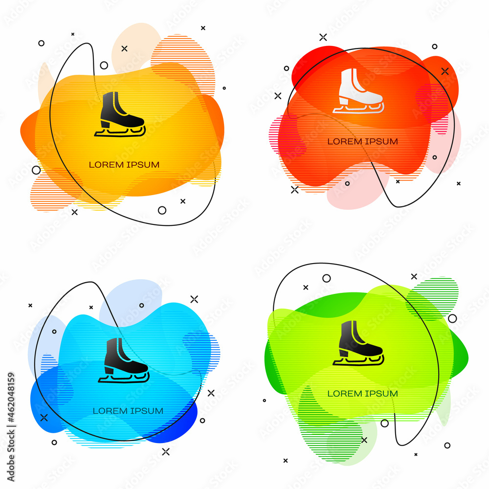 Black Skates icon isolated on white background. Ice skate shoes icon. Sport boots with blades. Abstract banner with liquid shapes. Vector Black Skates icon isolated on white background. Ice skate shoes icon. Sport boots with blades. Abstract banner with liquid shapes. Vector