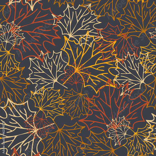 Seamless vector pattern of decorative autumn botanical leaves in pastel orange tones