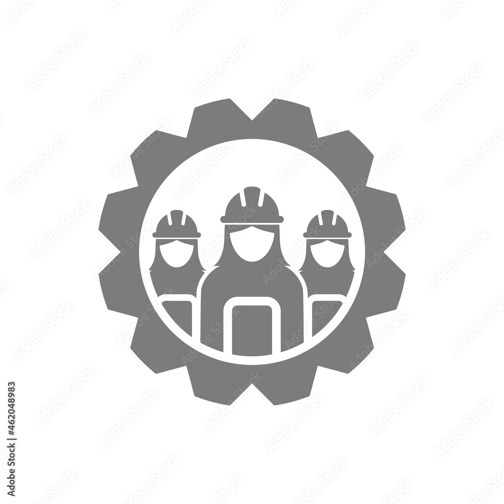 Woman team workers in gear icon isolated on white background Woman team workers in gear icon isolated on white background