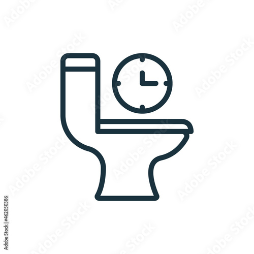 Toilet Schedule Line Icon. Bathroom, Restroom with Toilet and Countdown, Deadline, Planning Linear Pictogram. Toilet Daily Schedule Outline Icon. Editable Stroke. Isolated Vector Illustration