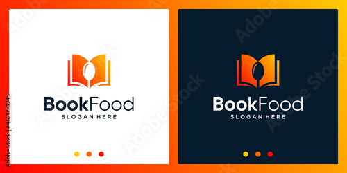 Open book logo design inspiration with spoon design logo. Premium Vector