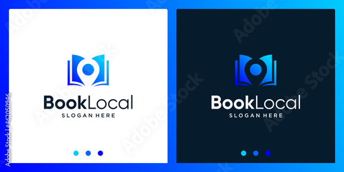 Open book logo design inspiration with location point design logo. Premium Vector