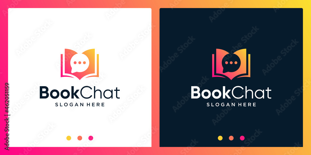 Open book logo design inspiration with chat design logo. Premium Vector