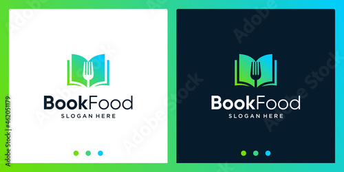 Open book logo design inspiration with spoon fork design logo. Premium Vector